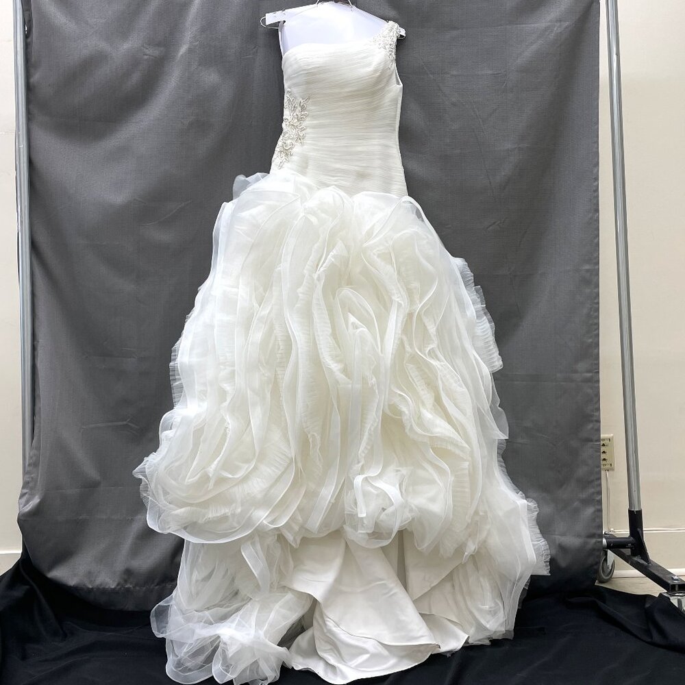 Pronovias Ruffle Mermaid One Shoulder Wedding Gown